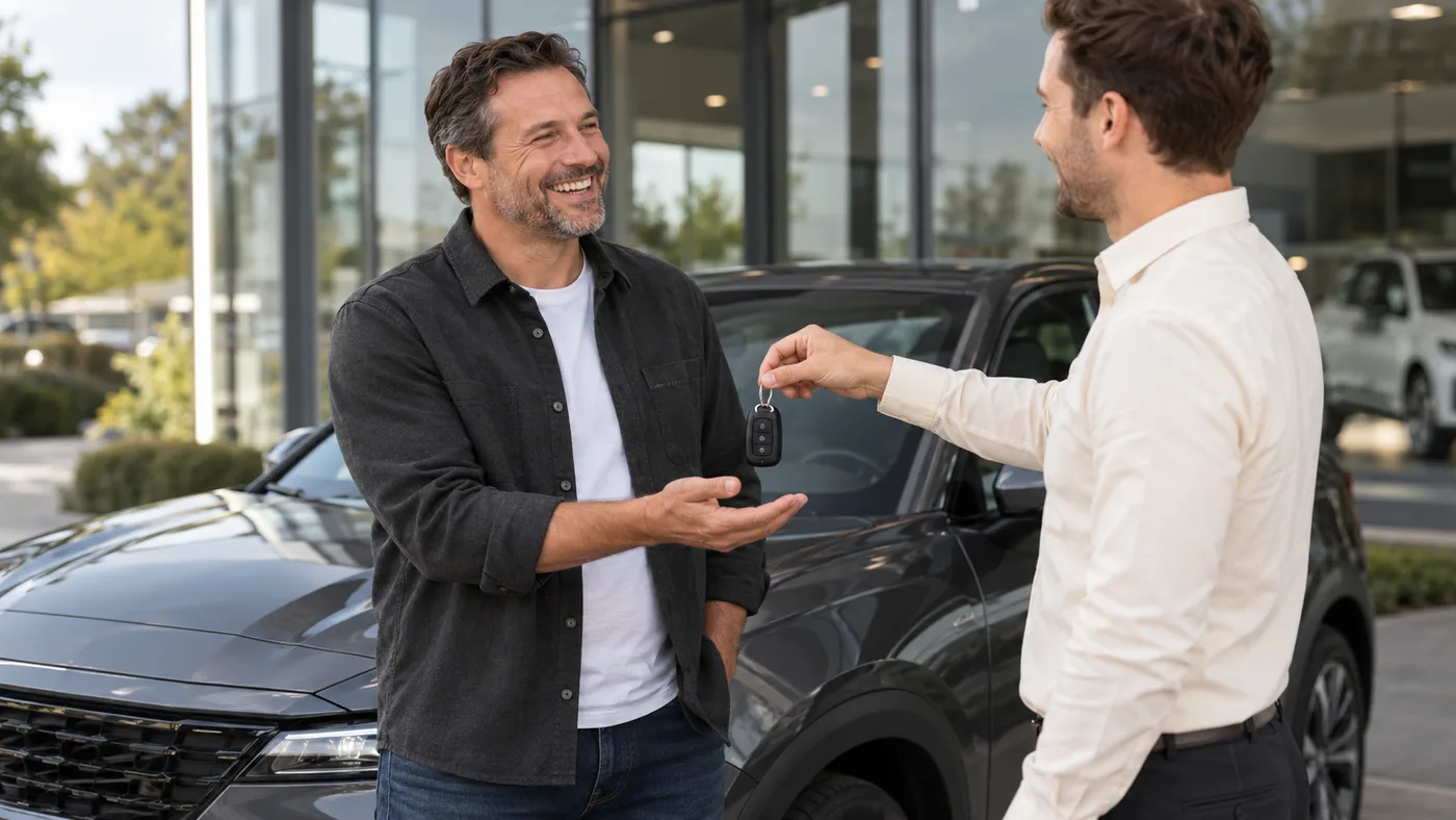 A customer being handed the keys to their new vehicle at the dealership